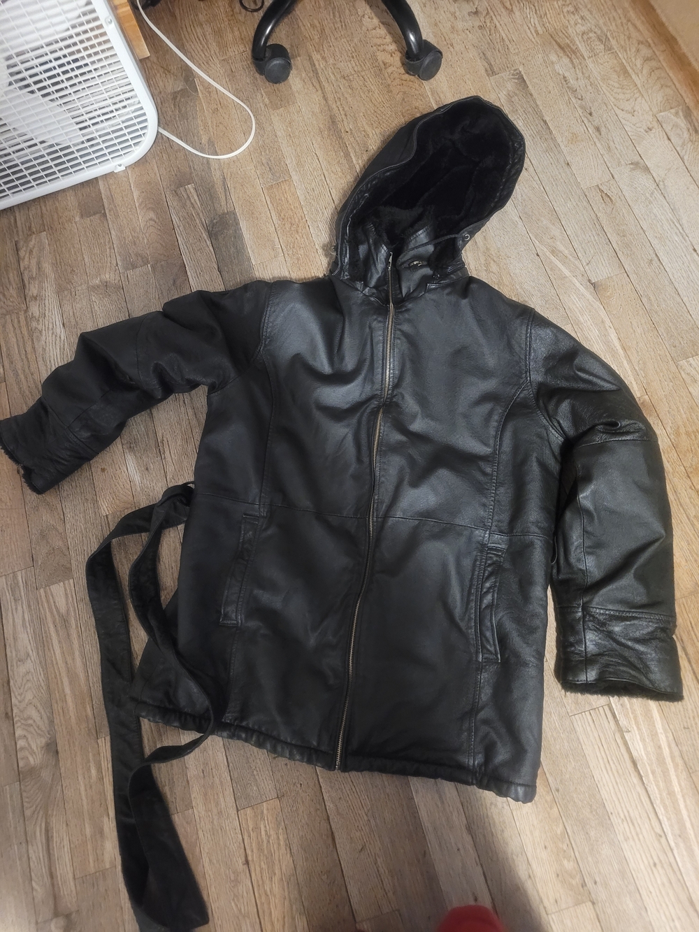 Men's Black Hooded Puffer Jacket with Belt